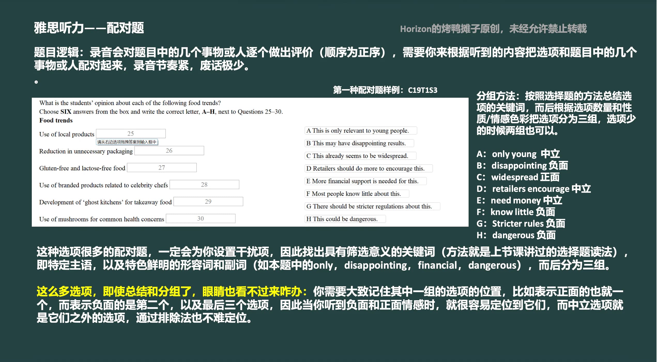 Horizon雅思听力配对题课件摘录